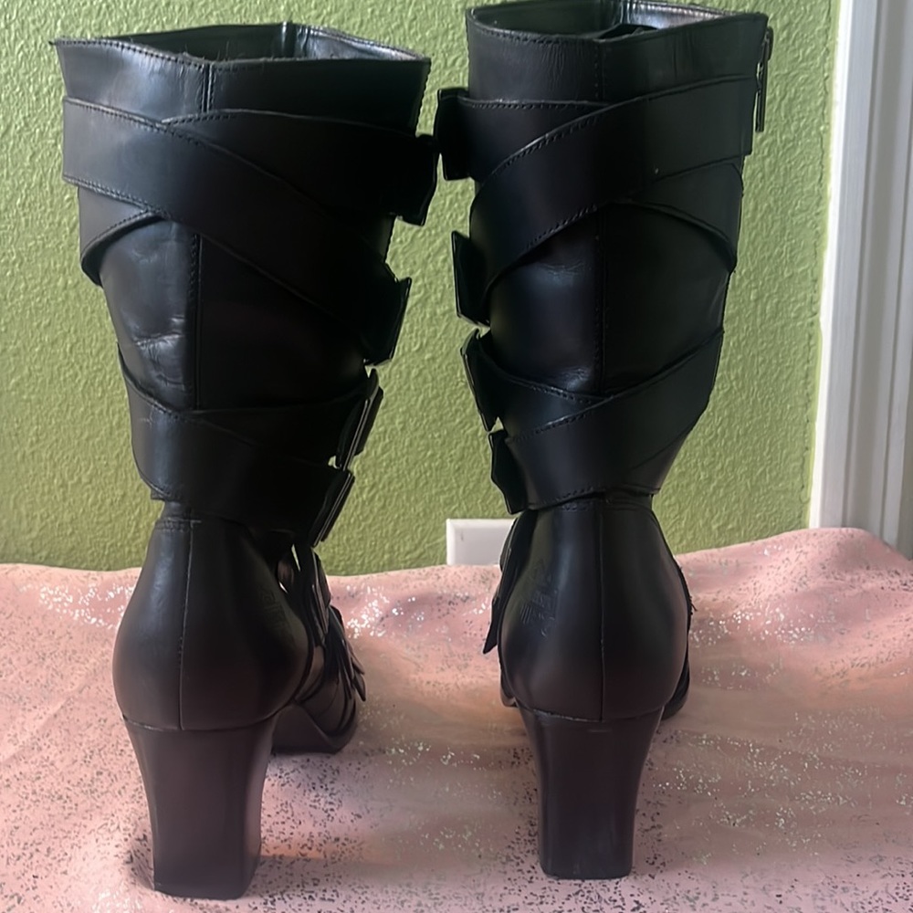 Black Leather Buckle Boots - Picture 6 of 7